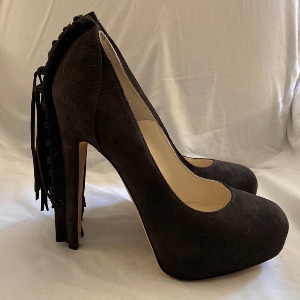 Brian Atwood Brown Tassel Platform Pumps